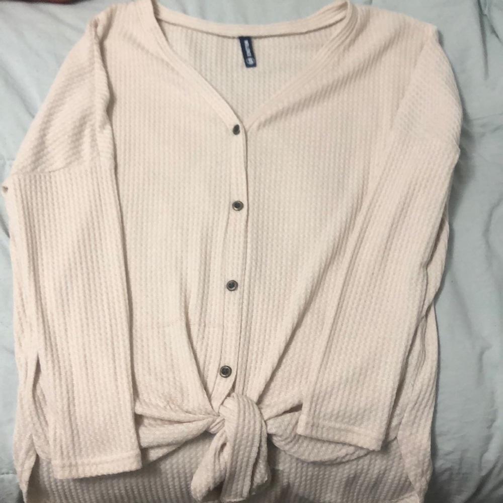 Flowy cream waffle shirt